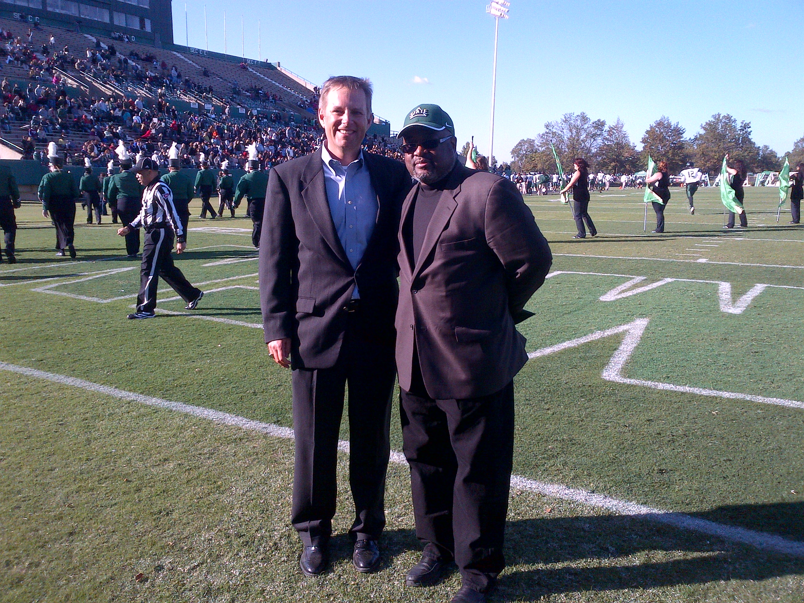 From left, current President of the National Alumni Association Richard Myers and President and CEO of the Casey Family Programs William Bell at Parker Field-McCool Stadium during Homecoming 2012.